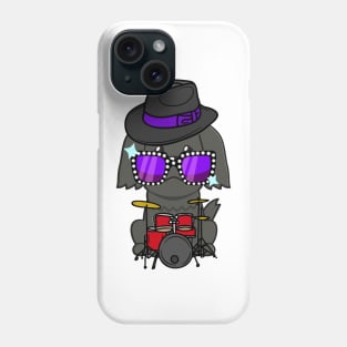 Cute black sheepdog jamming on the drums Phone Case