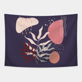 Abstract shapes lines and plant leaves digital design illustration Tapestry