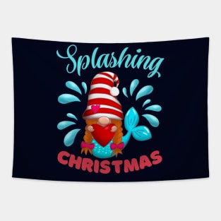 Splashing Christmas Mermaid Gnome Tapestry