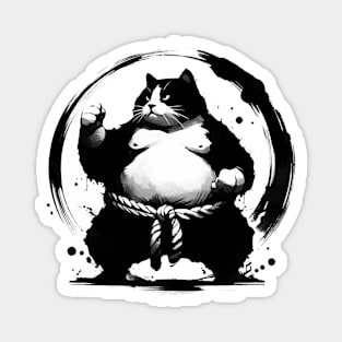 Sumo Cat Wrestler Sumie Enso Circle Japanese Brushstroke Magnet