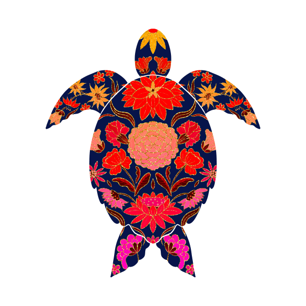 Fiery floral sea turtle by Home Cyn Home 