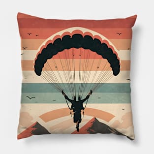 Vintage Paragliding Circle Illustration - Mountain Scenery Pillow