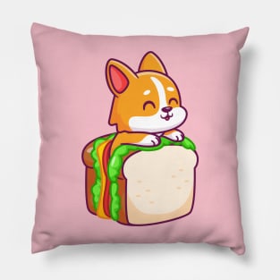 Cute Corgi Dog In Sandwich Cartoon Pillow