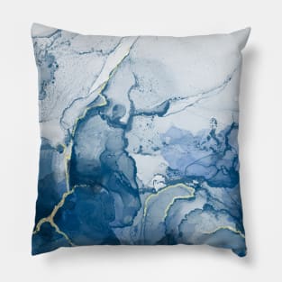 Navy Blue and Gold Marbled Ink Pattern Pillow