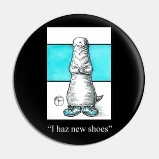 Ferret in Big Shoes - I Haz New Shoes - White Outlined Version Pin