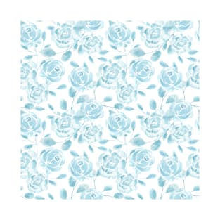 Beautiful Loose English Porcelain Roses in Blue T-Shirt