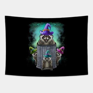 Trick or trash cute raccoons family Halloween Tapestry