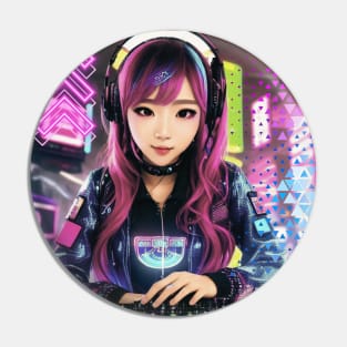 Female DJ Japanese Cyberpunk Vibes! Pin