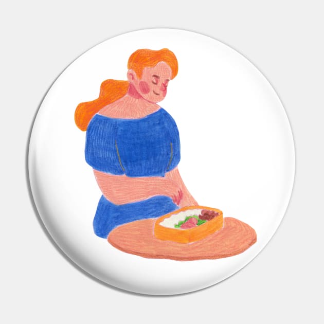 Woman eats lunch from a lunch box Pin by TigrArt