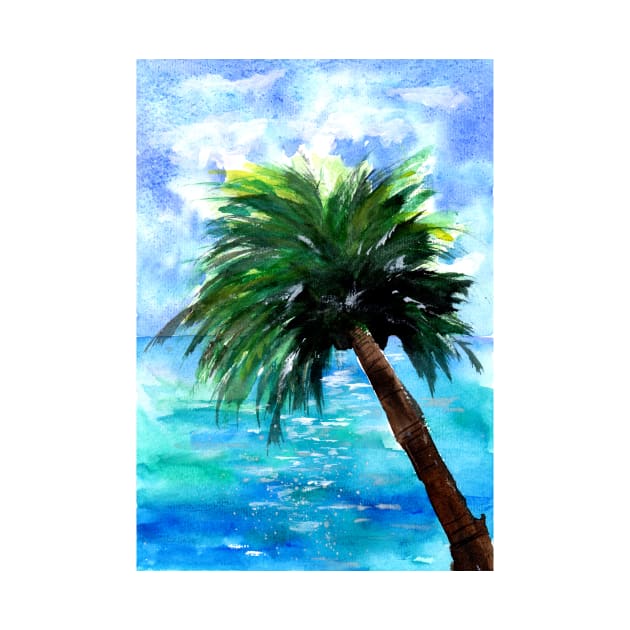 Blue Ocean and Green Palm Tree by ZeichenbloQ