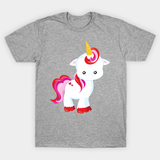 Cute Little Unicorn With Red And Pink Mane Hearts Cute Unicorn T Shirt Teepublic