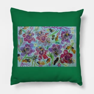 Bumble bees and Flowers Pillow