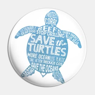 Save the Turtles - Blue Boho Turtle Silhouette Pin