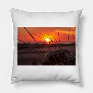 Orange sunset at the beach Pillow