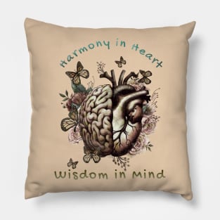 Harmony in Heart, Wisdom in Mind, Right balance between head and heart, roses and flowers and butterfies watercolor, vintage style Pillow