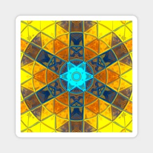 Mosaic Kaleidoscope Flower Yellow and Blue Magnet