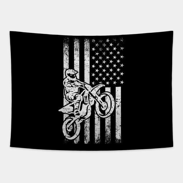 Dirt Bike American Flag | Vintage Distressed 4th of July Tapestry by MerchMadness