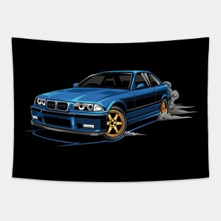 M3 E36 Car Illustration Blue Tapestry