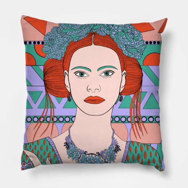 Empowered girl with roses Pillow by Flyingrabbit