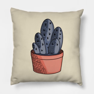 Blue Succulent Cactus in Orange Pot Hand Drawn Line Art Pillow