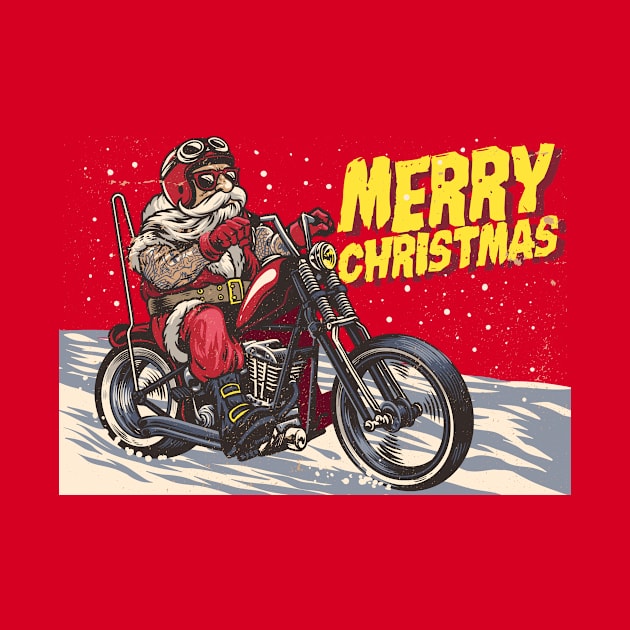 Hand drawn santa claus riding a chopper by kameleon