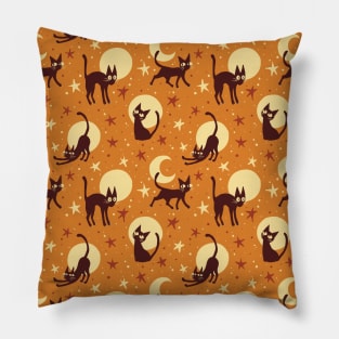 Moonlit Cats on Mustard Pillow