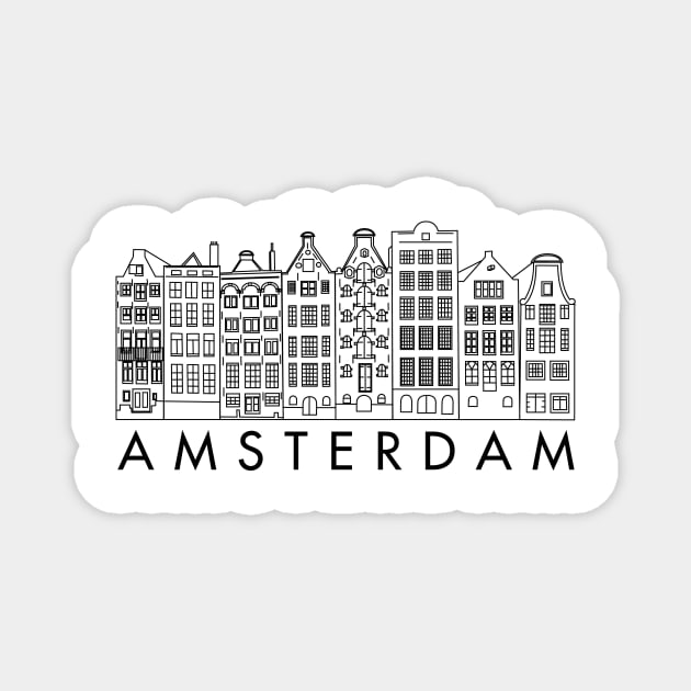 Facades of old canal houses from Amsterdam city illustration black and white Magnet by sinemfiit