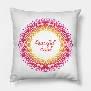 Peaceful Soul Meditation Captions Mandala Illustration Print Design GC-092-19 Pillow