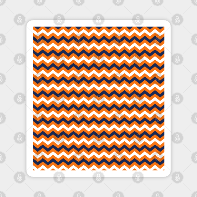 Orange Navy Blue and White Chevron Zigzag Pattern Magnet by squeakyricardo