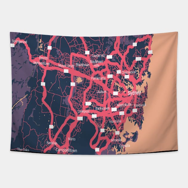 Sydney colour map Tapestry by Mapmania