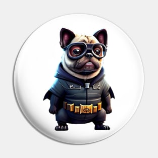 Cute Pug in Bat Costume - Adorable Pug in Bat Suit Design Pin