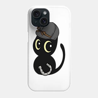 Funny black cat is ready to ride a horse Phone Case