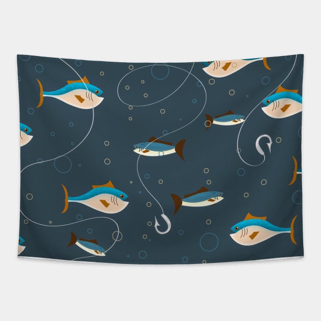 Cute fishing pattern. Tapestry by nickemporium1