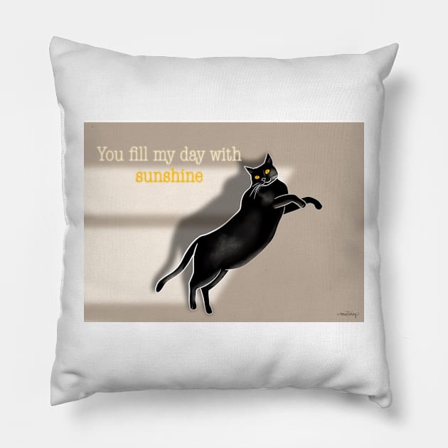 Thoughtful Sunshine Black Cat Pillow by Msstorey