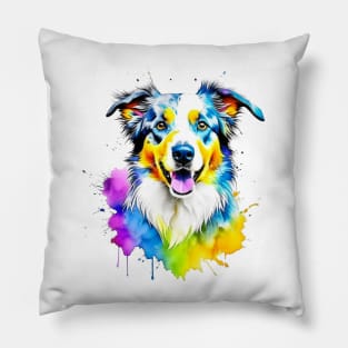 Colorful Australian Shepherd Splatter Art - Dog Lover's Delight Pillow