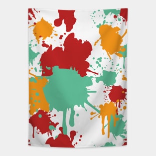 Splatter Paint Retro Colors Pattern: Red, Blue, and Yellow Tapestry