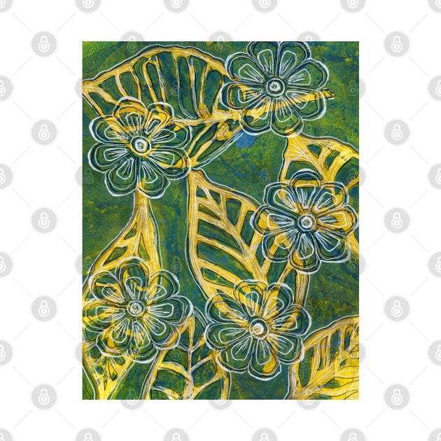 Leaves and Flowers 21 Monoprint with Ink by Heatherian