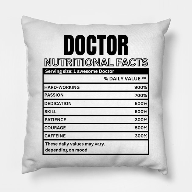 funny Gift idea for doctor - Funny Doctor Nutritional Facts - Doctor Humorous Gift Pillow by KAVA-X