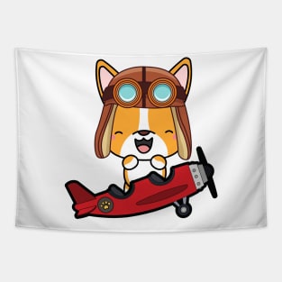 Cute corgi is in a vintage plane Tapestry