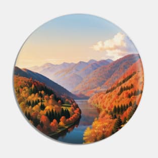 Lovely Autumn River with Orange Trees Pin