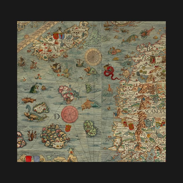 Sea Monsters and Sailing Ships - Old Map Carta Marina by softbluehum