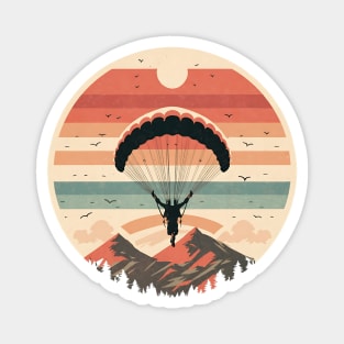 Vintage Paragliding Circle Illustration - Mountain Scenery Magnet