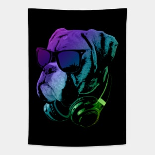 DJ Boxer Dog In Neon Lights Tapestry