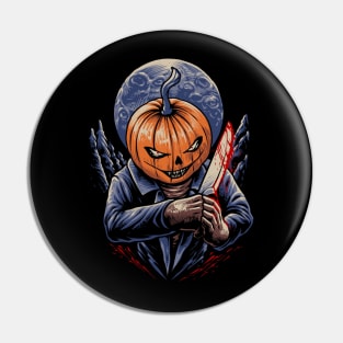 the halloween pumpkin with knife illustration Pin