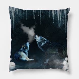 Awesome wolves in the winter landscape Pillow