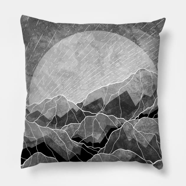 Mountains of silver and grey Pillow by Swadeillustrations