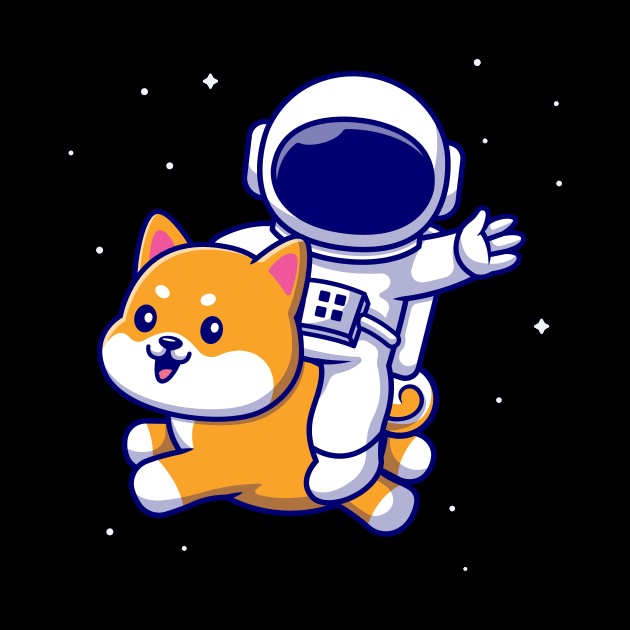 Cute Astronaut Flying With Shiba Inu Dog In Space Cartoon by Catalyst Labs