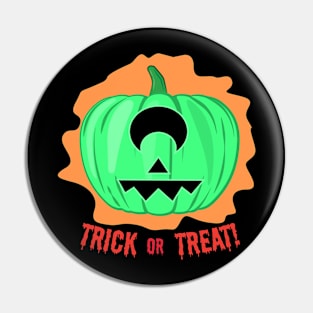 Green Alien One-eyed Spooky Halloween Pumpkin - Funny Pin