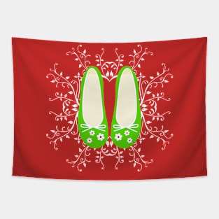 Cute lime ladies pumps on mandala pattern Tapestry