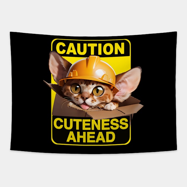 Devon Rex Cat Wearing Hardhat Tapestry by CGI Studios